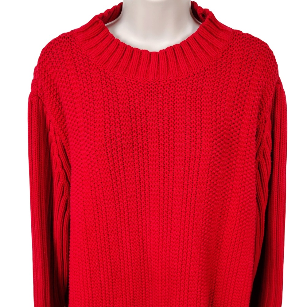 Liz Claiborne Womens 2X Chunky Knit Mock Neck Sweater Red Cotton Blend Cozycore